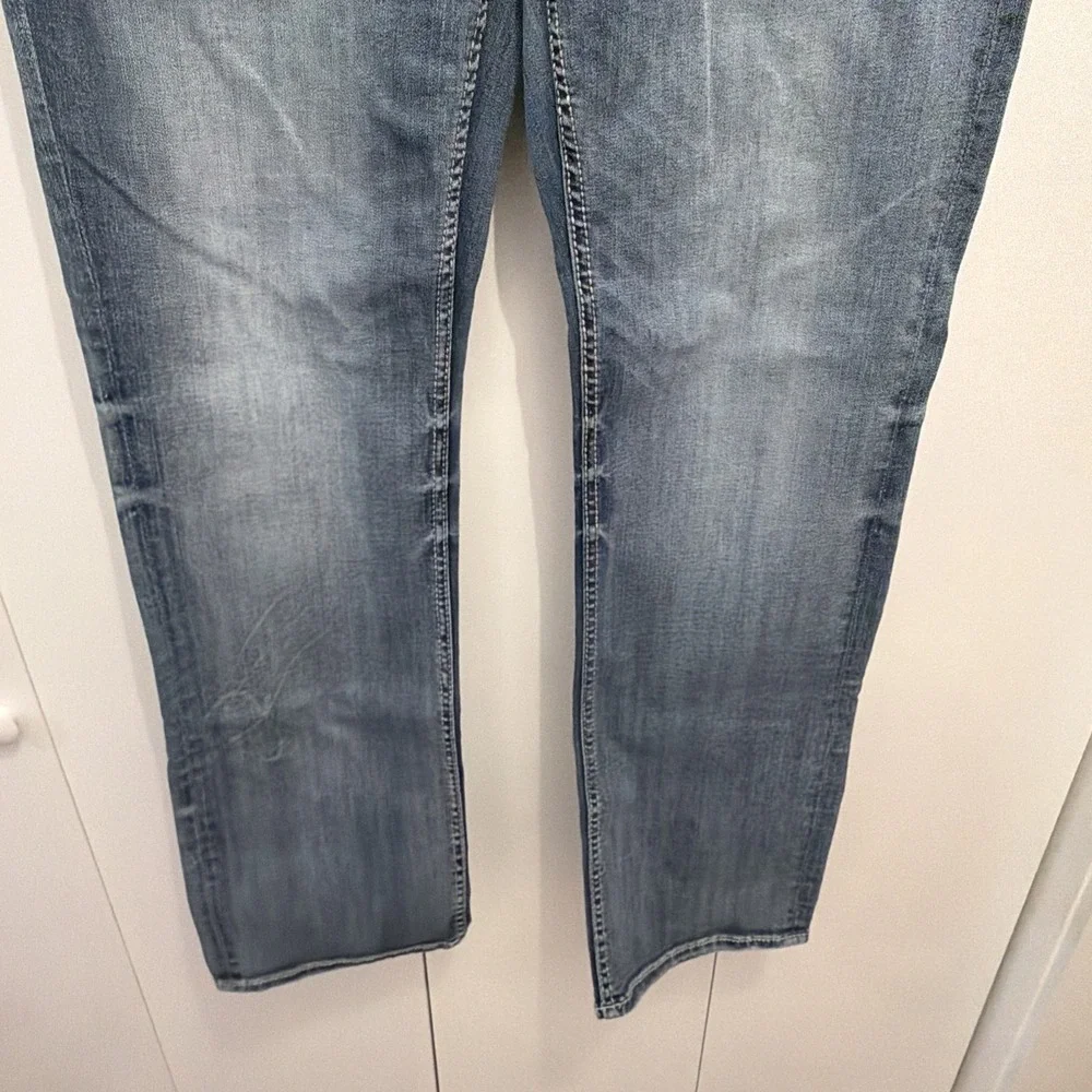 BKE Buckle Men's‎ Sz 34x32 Jake Blue Denim Stretch Jeans, Distressed GUC!